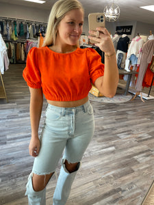 Corduroy Crop Short Sleeve Top - Sunkist