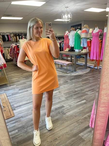 Raw Hem Tee Dress - Orange