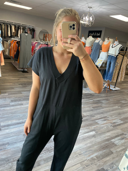 Slub Relaxed Jumpsuit - Black