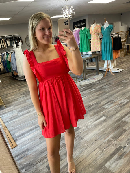 Tie Back Babydoll Mini Dress - Red
