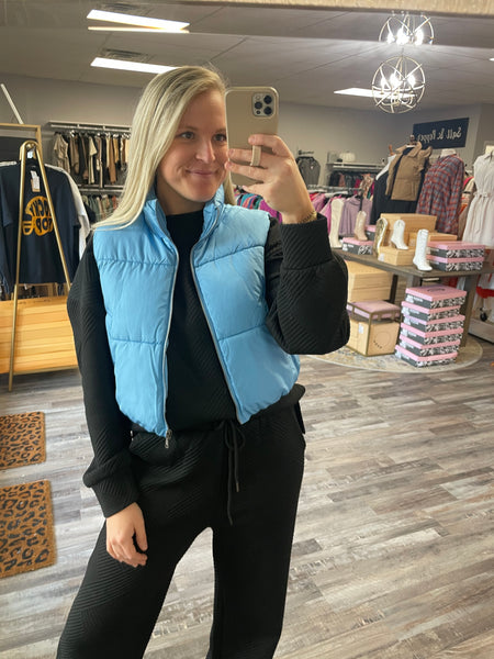 Cropped Puffer Vest - Blue