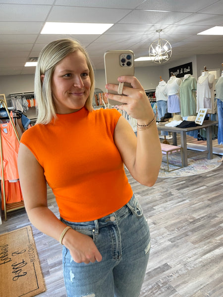 High Neck Sweater Top - Orange