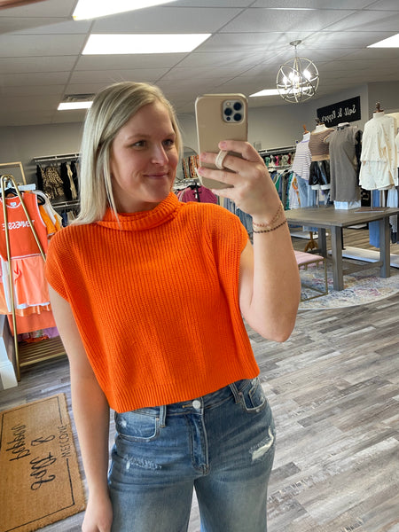 Turtleneck Crop Sweater Top - Sunkist