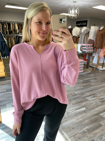 Oversized Thermal Knit Top - Lilac Pink