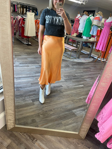Silk Midi Skirt - Orange