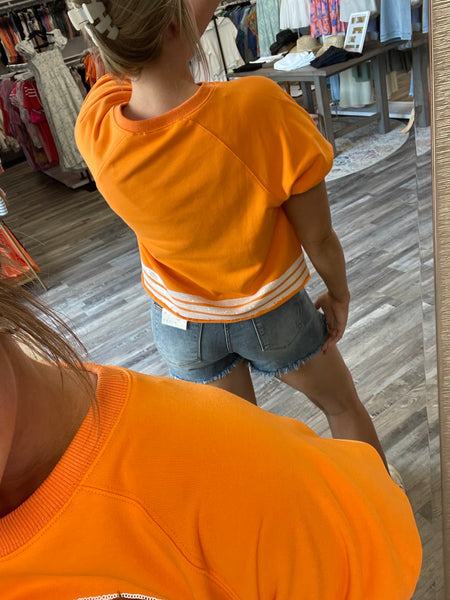 Football & Sequin Trim Tee - Orange