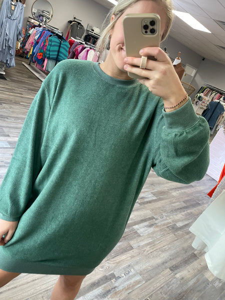 Sweatshirt Mini Dress -  Grey Green