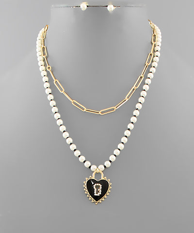 Pearl & Chain Heart Lock Charm Necklace