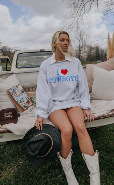 I Love Cowboys Sweatshirt - Grey