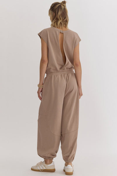 Oversized Terry Knit Jumpsuit - Mocha