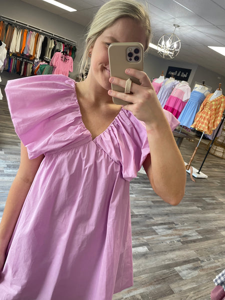 V-Neck Babydoll Dress - Lilac