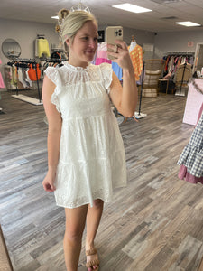Eyelet Ruffle Mini Dress - White