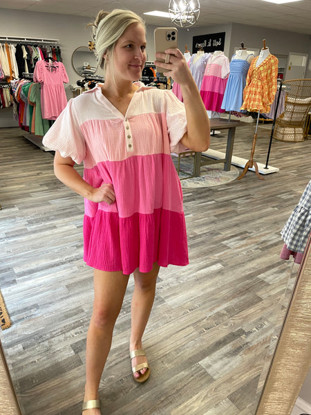 Ombre Colorblock Shirt Dress - Blush/Pink