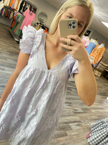 Ruffle Shoulder Romper Dress - Lavender
