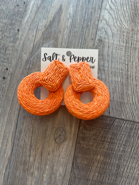 Raffia Wrapped Circle Bar Earring