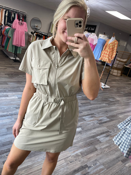 Nylon Belted Active Dress - Tan