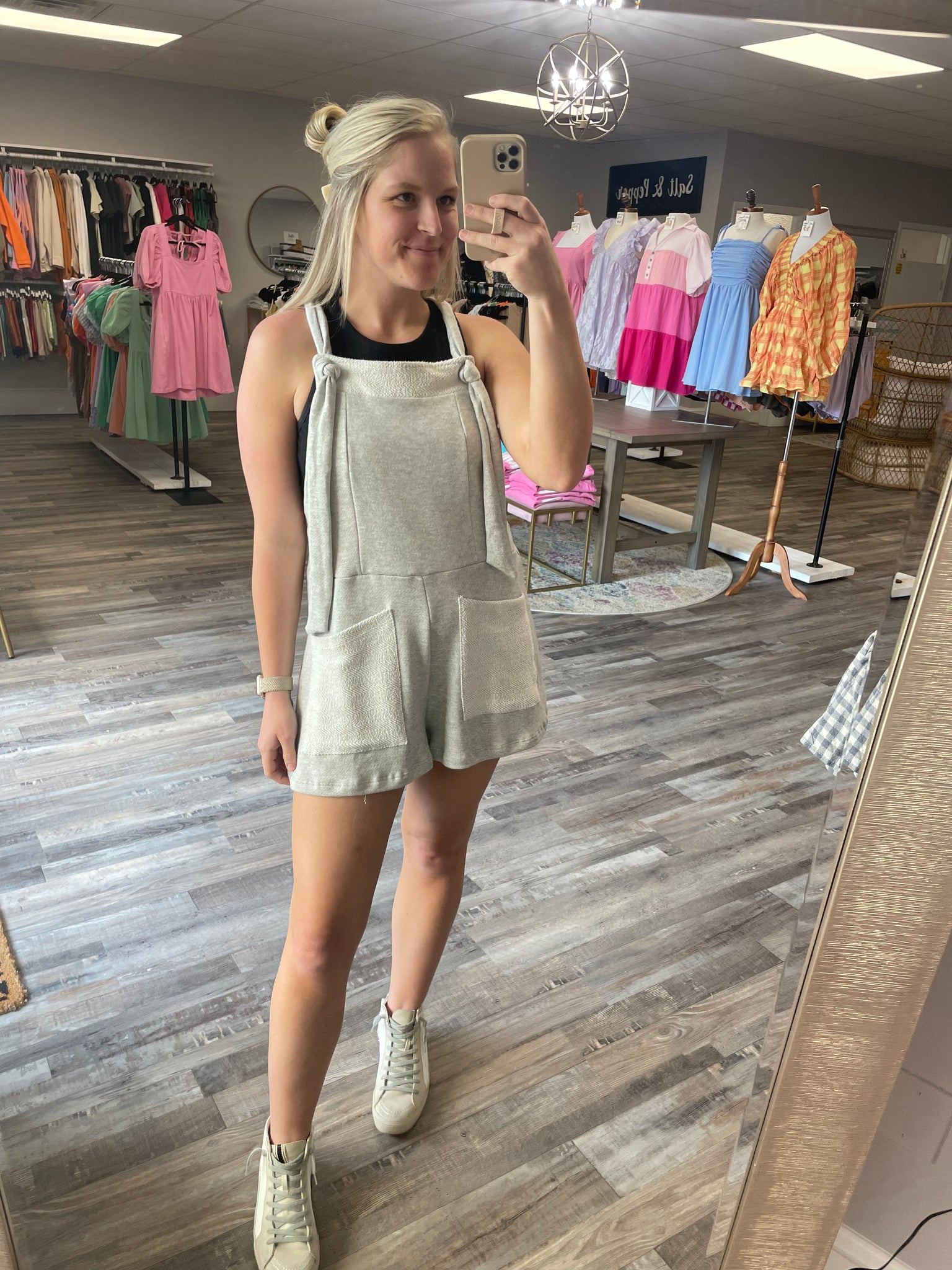 Overall French Terry Romper - Heather Grey