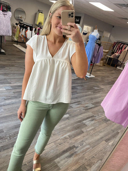 V-Neck Short Sleeve Top - White