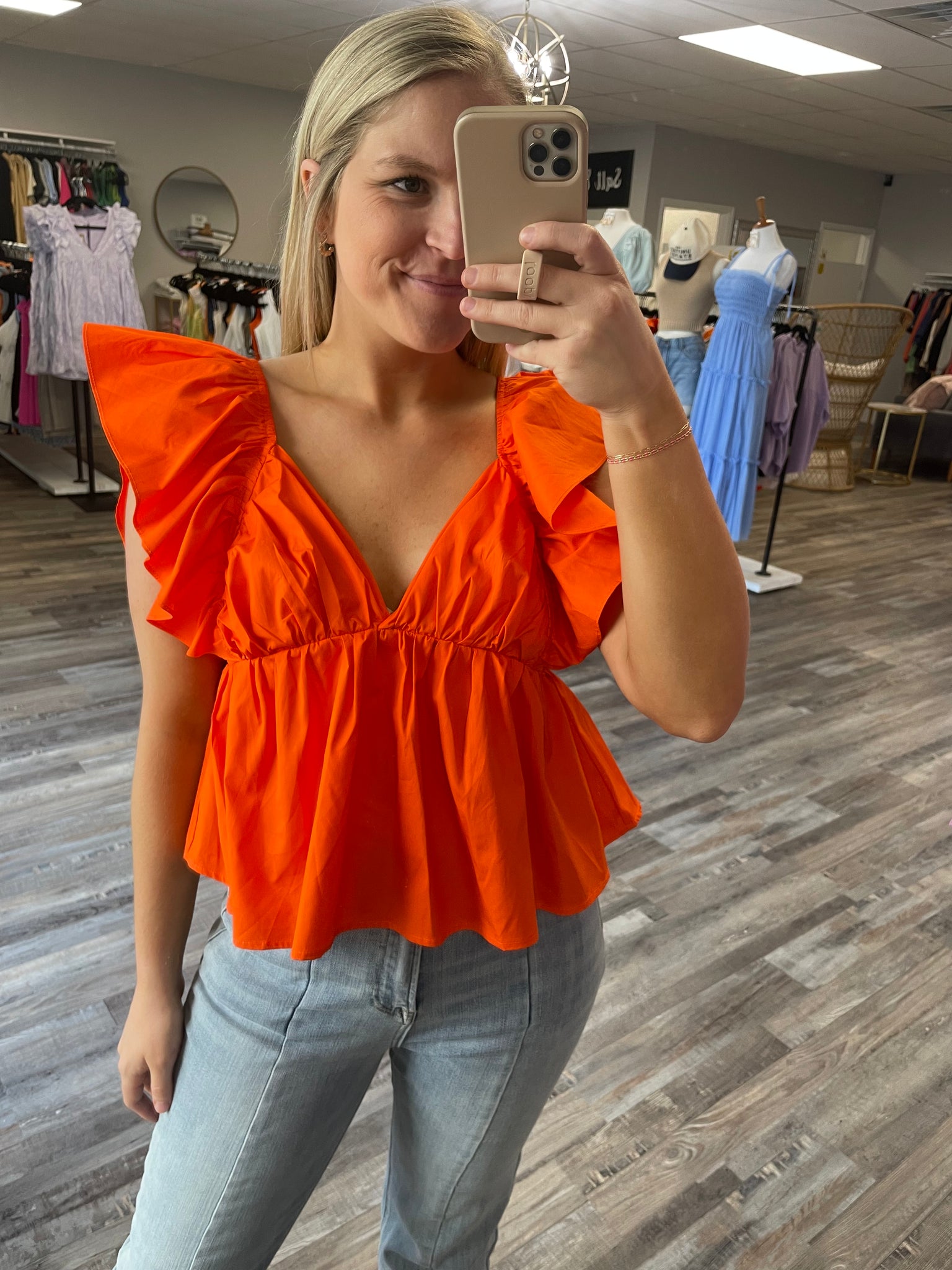 Ruffle sleeve babydoll top shop