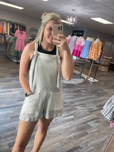 Overall French Terry Romper - Heather Grey