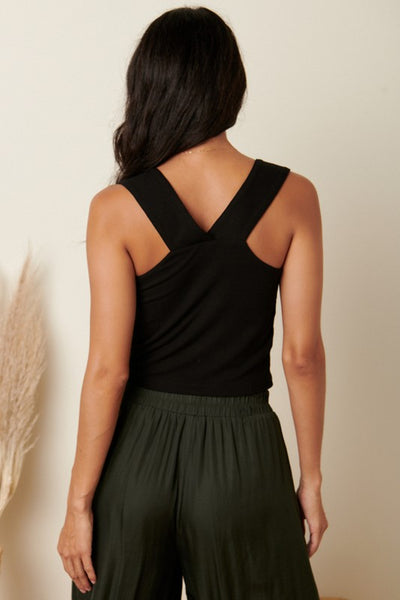 Rib Square Neck Crop Top- Black