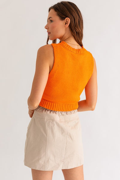 Cropped Sweater Tank - Orange