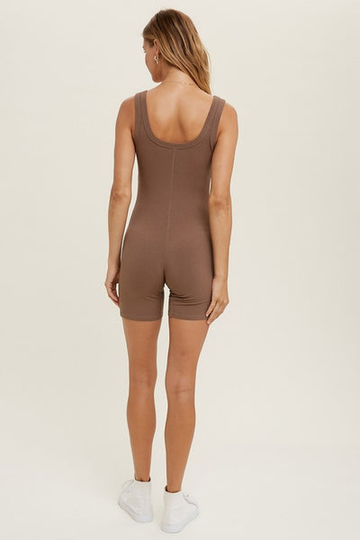 Ribbed Knitted Romper - Mocha