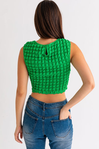Textured Fabric Sleeveless Top - Green