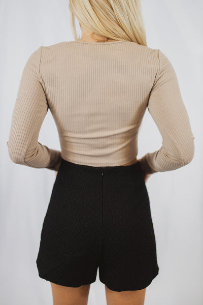 Ribbed Front Cut Out Top - Taupe