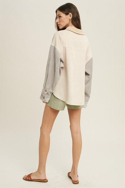 Corduroy Colorblock Shacket - Taupe Combo