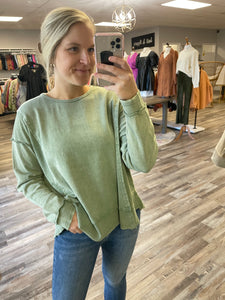Mineral Wash Terry Pullover - Dusty Sage