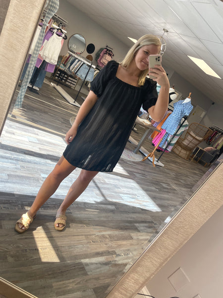 Pattern Square Neck Dress - Black