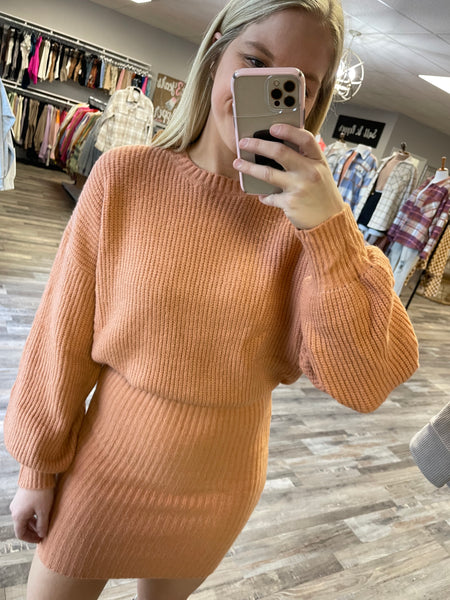 Blouson Sweater Dress - Apricot
