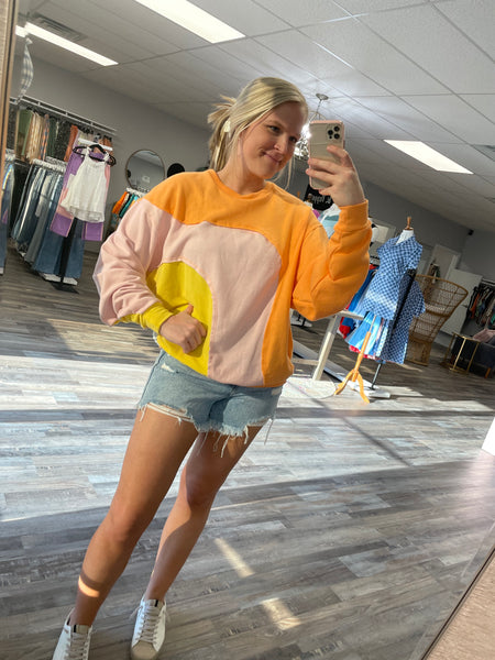 Contrast Terry Top - Orange Multi