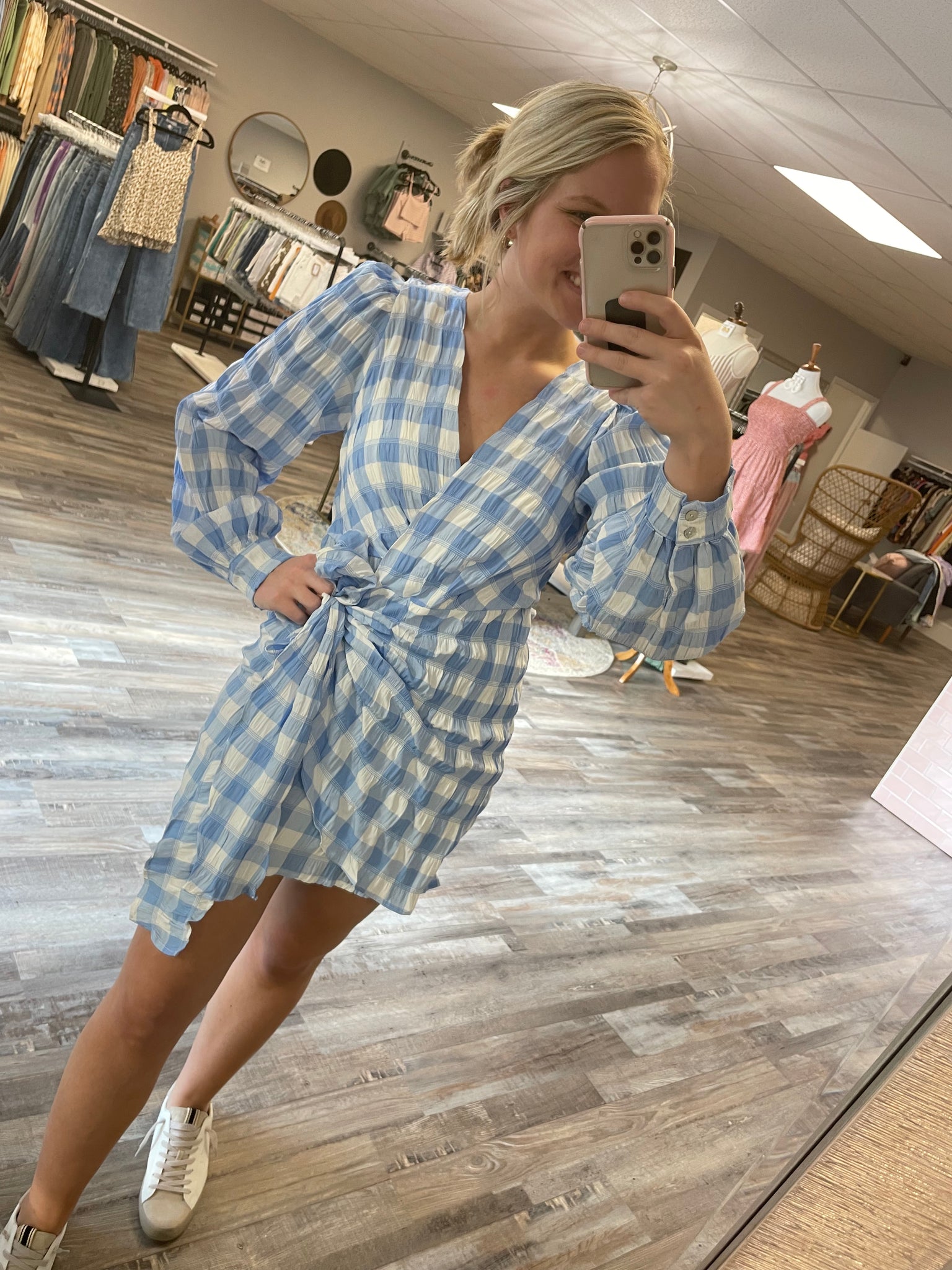 Gingham dress 2025 long sleeve