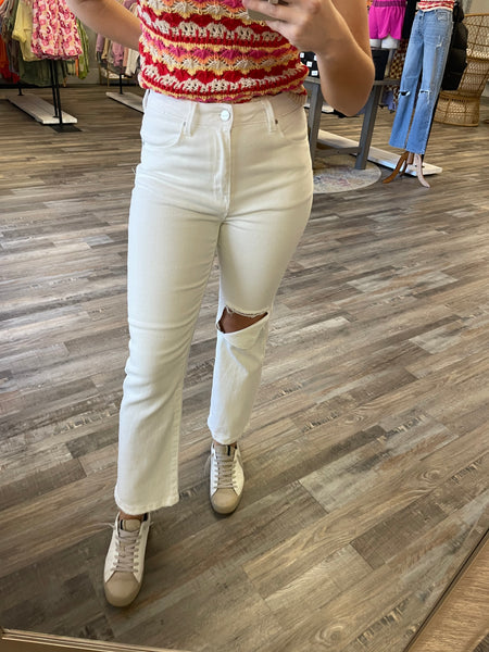 Straight Distressed Jean - White | Risen Jeans