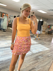 Floral Ruched Mini Skirt - Orange