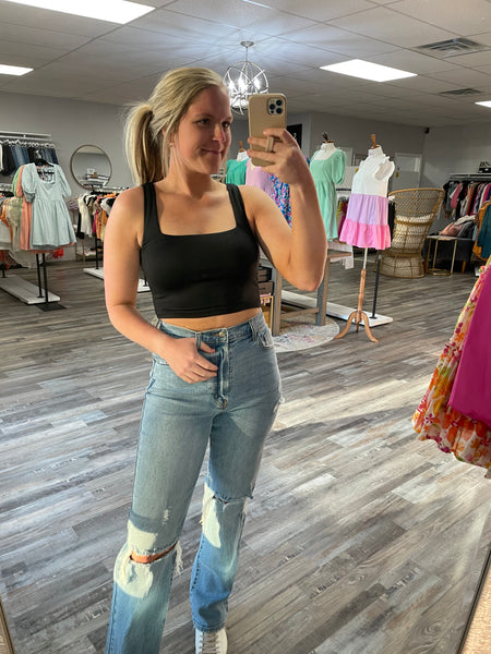 Seamless Cropped Tank - Black