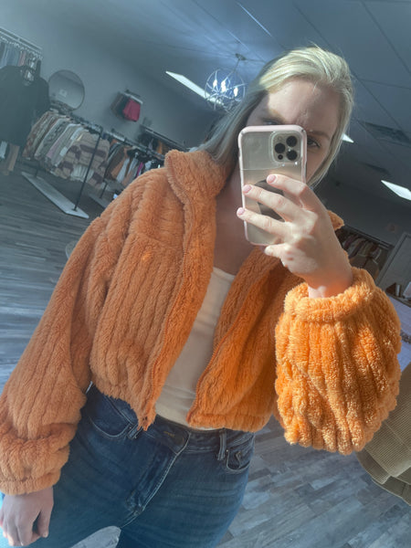 Fleece Crop Jacket - Orange