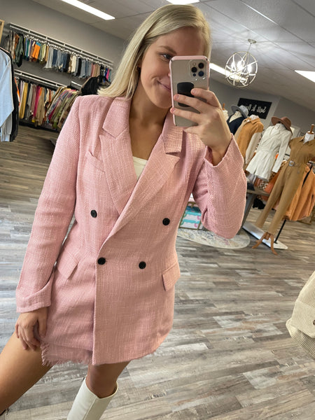 Tweed Woven Blazer - Pink