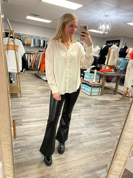 Leather Flare Pants - Black