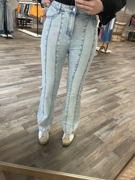 Color Block Denim Jeans - Lt Denim