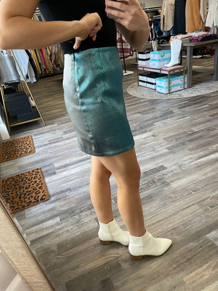 Shiny Metallic Mini Skirt - Silver Teal