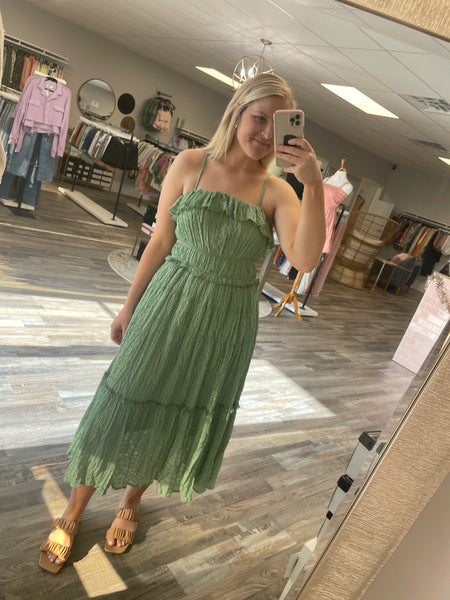 Smocked Midi Dress - Dusty Sage