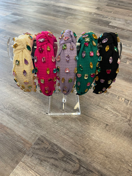Waffle Knit Multi Rhinestone Headband