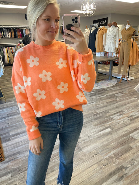 Flower Pattern Sweater - Orange