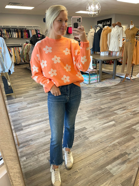 Flower Pattern Sweater - Orange