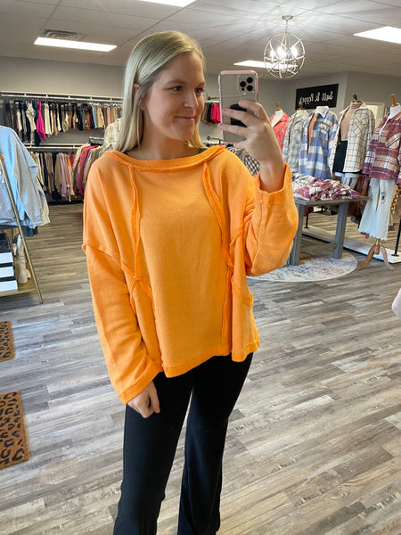 Terry Round Neck Pullover - Orange