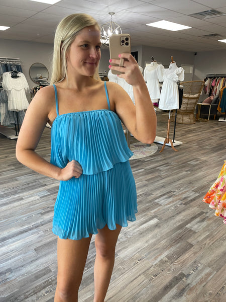 Pleated Romper - Azure Blue