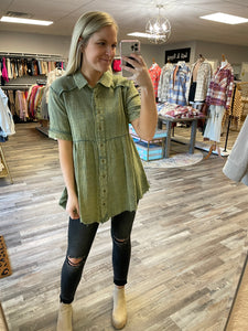 Gauze Button Front Tunic - Seaweed